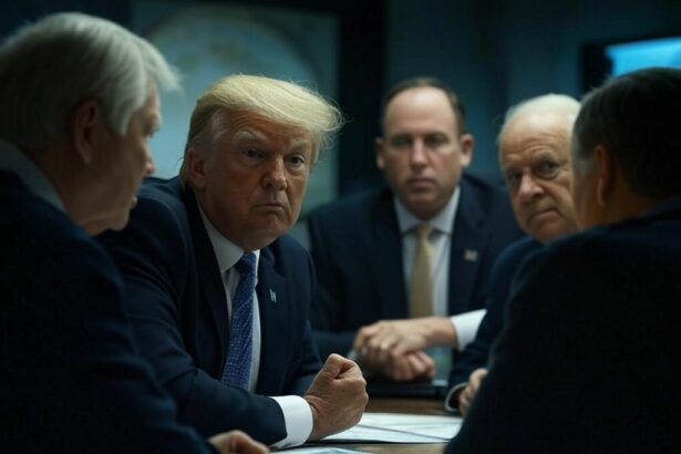 "Donald Trump speaking at a press conference, addressing the Signal group chat leak amid criticism from lawmakers